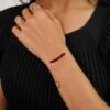 model wearing -SIVYAA Garnet Beaded pure silver Chain Bracelet