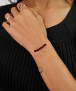model wearing -SIVYAA Garnet Beaded pure silver Chain Bracelet