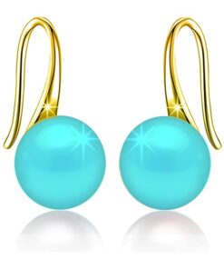 SIVYAA gold finish Classic Turquoise Pearl Tiny Drop Dangle Earrings