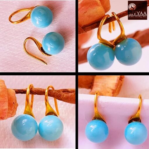 all side view-SIVYAA gold finish Classic Turquoise Pearl Tiny Drop Dangle Earrings