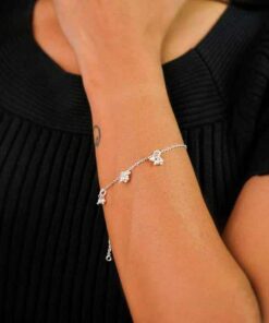 model wearing-SIVYAA tiny white fresh water Beads Charms pure silver Chain Bracelet