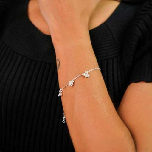 model wearing-SIVYAA tiny white fresh water Beads Charms pure silver Chain Bracelet