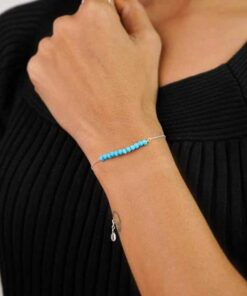 model wearing- SIVYAA Dyed Turquoise Stone Beaded chain Bracelet pure silver Chain Bracelet for girl
