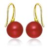 SIVYAA gold finish Classic Red Pearl Tiny Drop Dangle Earrings
