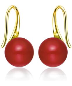 SIVYAA gold finish Classic Red Pearl Tiny Drop Dangle Earrings