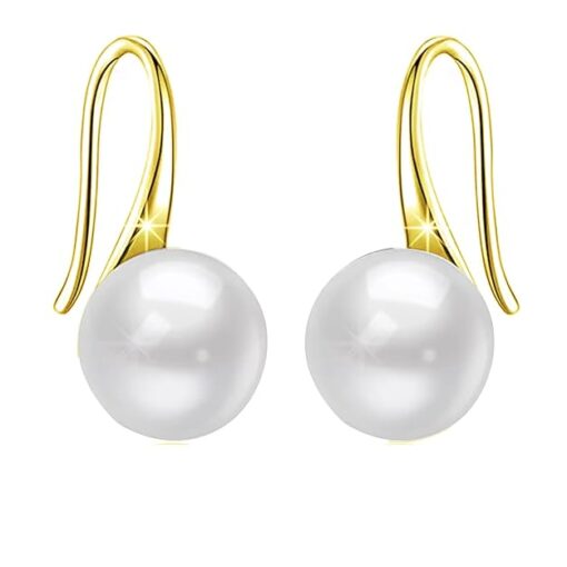 SIVYAA gold finish Classic White Pearl Tiny Drop Dangle Earrings
