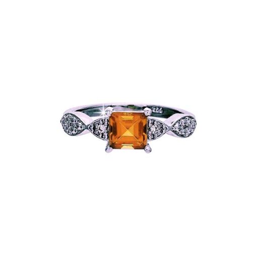 front view- SIVYAA Square Cut Citrine & Cubic Zirconia pure silver Finger Band