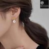 model wearing-SIVYAA gold finish Classic White Pearl Tiny Drop Dangle Earrings