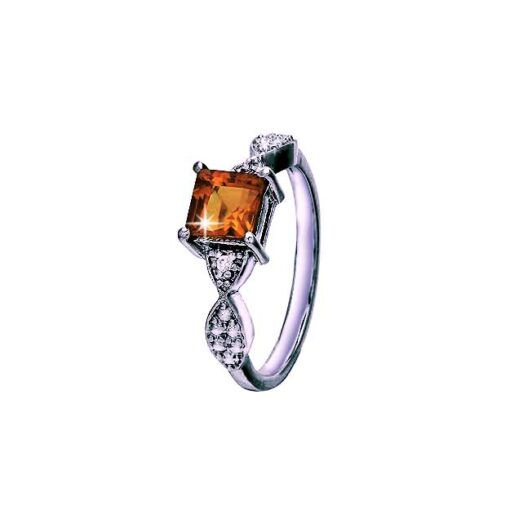 SIVYAA Square Cut Citrine & Cubic Zirconia pure silver Finger Band