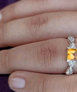 model wearing- SIVYAA Square Cut Citrine & Cubic Zirconia pure silver Finger Band