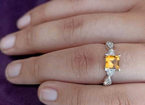 model wearing- SIVYAA Square Cut Citrine & Cubic Zirconia pure silver Finger Band