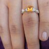 model wearing view1 - SIVYAA Square Cut Citrine & Cubic Zirconia pure silver Finger Band