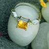 view1- SIVYAA Square Cut Citrine & Cubic Zirconia pure silver Finger Band