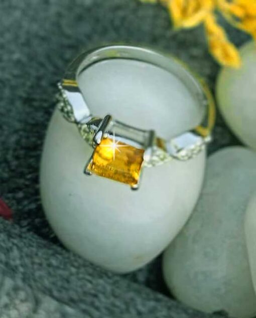 view1- SIVYAA Square Cut Citrine & Cubic Zirconia pure silver Finger Band