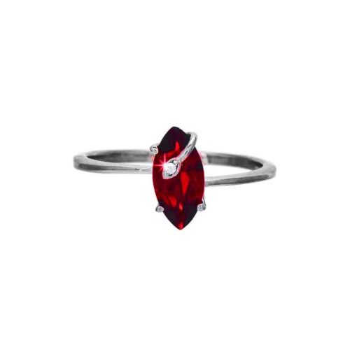 front view- SIVYAA Marquise Shape Red Garnet Solitaire pure silver Finger Band