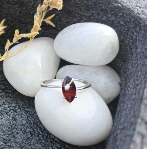 view1- SIVYAA Marquise Shape Red Garnet Solitaire pure silver Finger Band