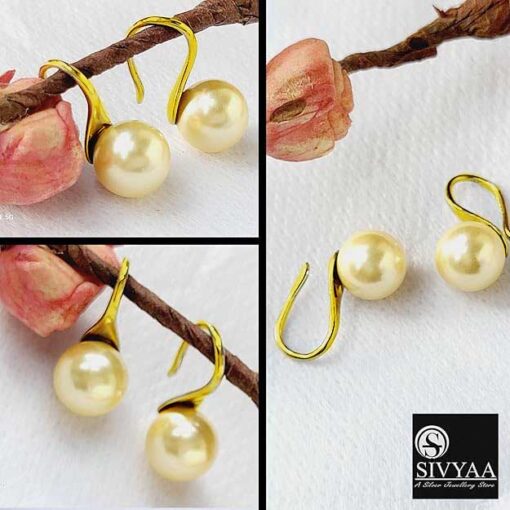 all sides view- SIVYAA gold finish Classic Gold Pearl Tiny Drop Dangle Earrings
