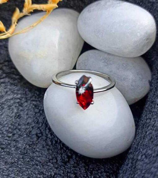 view2- SIVYAA Marquise Shape Red Garnet Solitaire pure silver Finger Band