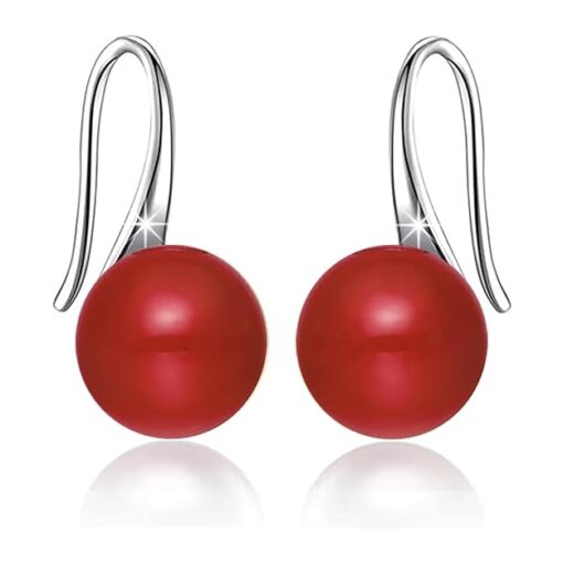 Classic Red Pearl Tiny Drop Dangle Earrings