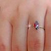 model wearing1-SIVYAA Marquise Shape Red Garnet Solitaire pure silver Finger Band
