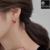 model wearing-all side view-SIVYAA Classic Red Pearl Tiny Drop Dangle Earrings