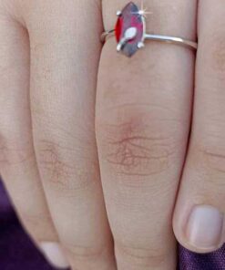 model wearing2-SIVYAA Marquise Shape Red Garnet Solitaire pure silver Finger Band