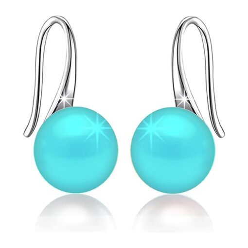 SIVYAA Classic Turquoise Pearl Tiny Drop Dangle Earrings