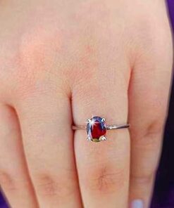 model wearing2- SIVYAA plain Solitaire Garnet pure silver Finger Band