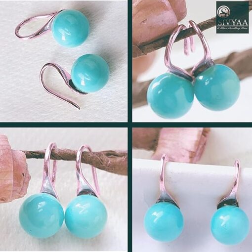 all side view-SIVYAA Classic Turquoise Pearl Tiny Drop Dangle Earrings