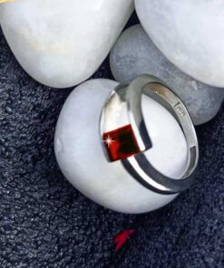 view1 -SIVYAA Princess cut Red Garnet pure silver Finger Band
