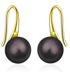 gold finish SIVYAA Fresh Water Aubergine (purple) Pearl Tiny Drop Dangle pure silver Earrings