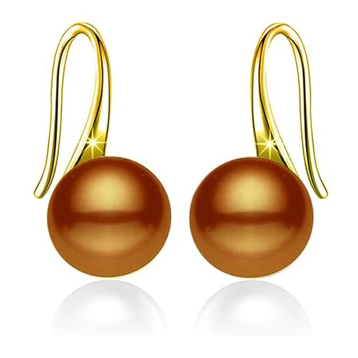 gold finish SIVYAA Fresh Water Bronze Pearl Tiny Drop Dangle pure silver Earrings