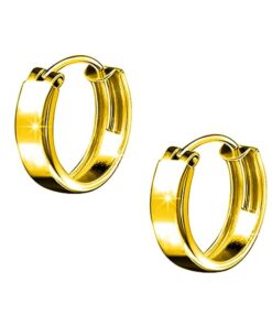 Gold finish plain round flattish edge 15mm pure silver hoop bali earring