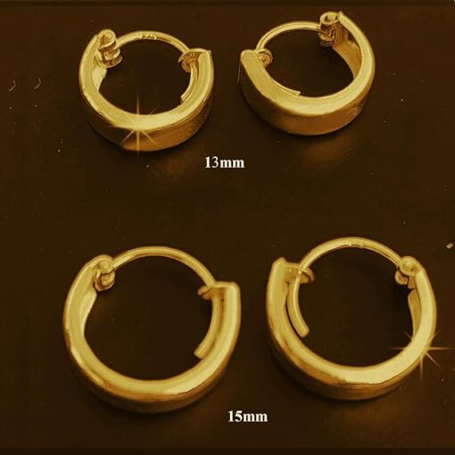 Gold Finish Plain Round Solid Flattish Hoop Earring - Image 4