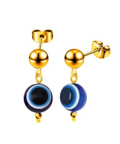 Greek Turkish Deep Blue Evil Eye Nazar Silver Gold Finish Earrings