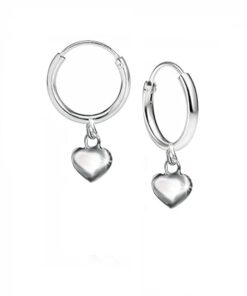 SIVYAA heart charm drop silver hoop bali