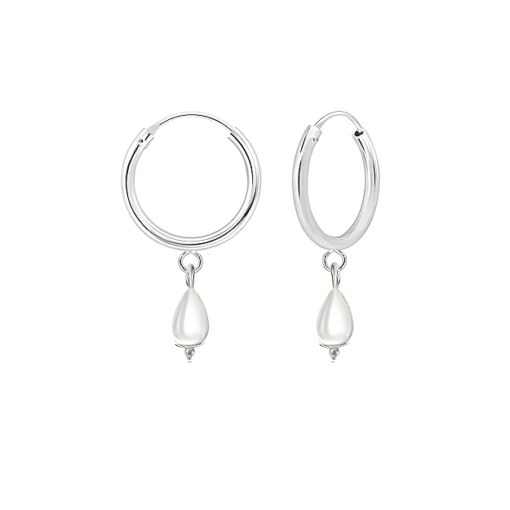 SIVYAA tear drop white pearl charm silver hoop bali