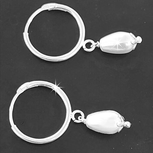 SIVYAA tear drop white pearl charm silver hoop bali