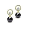 SIVYAA Gold Finish Solitaire Life of Circle Classic Black Pearl pure silver drop Dangle stud earrings