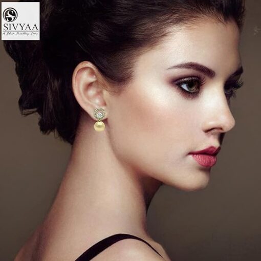 model wearing-SIVYAA Solitaire Life of Circle Classic Gold Pearl pure silver drop Dangle Gold Finish