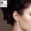 model wearing-Gold Finish SIVYAA Solitaire Life of Circle Classic Gold Pearl pure silver drop Dangle earring