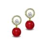 Gold Finish Solitaire Life of Circle Classic Red Pearl drop Dangle