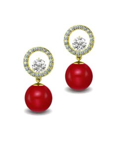 Gold Finish Solitaire Life of Circle Classic Red Pearl drop Dangle