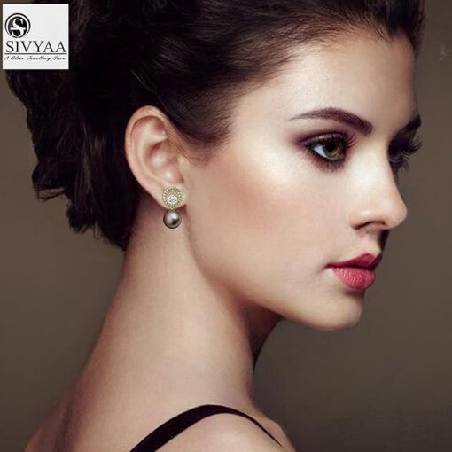 model wearing-Solitaire Life of Circle Classic Silver Pearl pure silver drop Dangle Gold Finish
