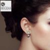 female model wearing- Gold Finish SIVYAA Solitaire Life of Circle Classic Silver Pearl pure silver drop Dangle