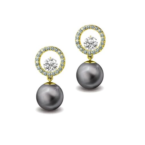 Solitaire Life of Circle Classic Silver Pearl drop Dangle Gold Finish