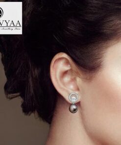 model wearing- Solitaire Life of Circle Classic Silver Pearl Pure Silver drop Dangle stud earring