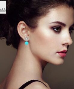 model wearing-SIVYAA Solitaire Life of Circle Classic Turquoise Pearl pure silver drop Dangle