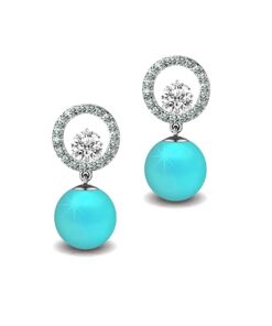 SIVYAA Solitaire Life of Circle Classic Turquoise Pearl Pure Silver drop Dangle