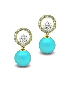 SIVYAA Solitaire Life of Circle Classic Turquoise Pearl drop Dangle Gold Finish